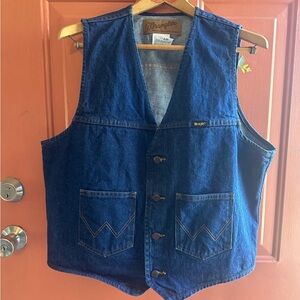 Vintage Wrangler Western Cowboy Denim Vest Unlined Made in USA- Adult L- EUC